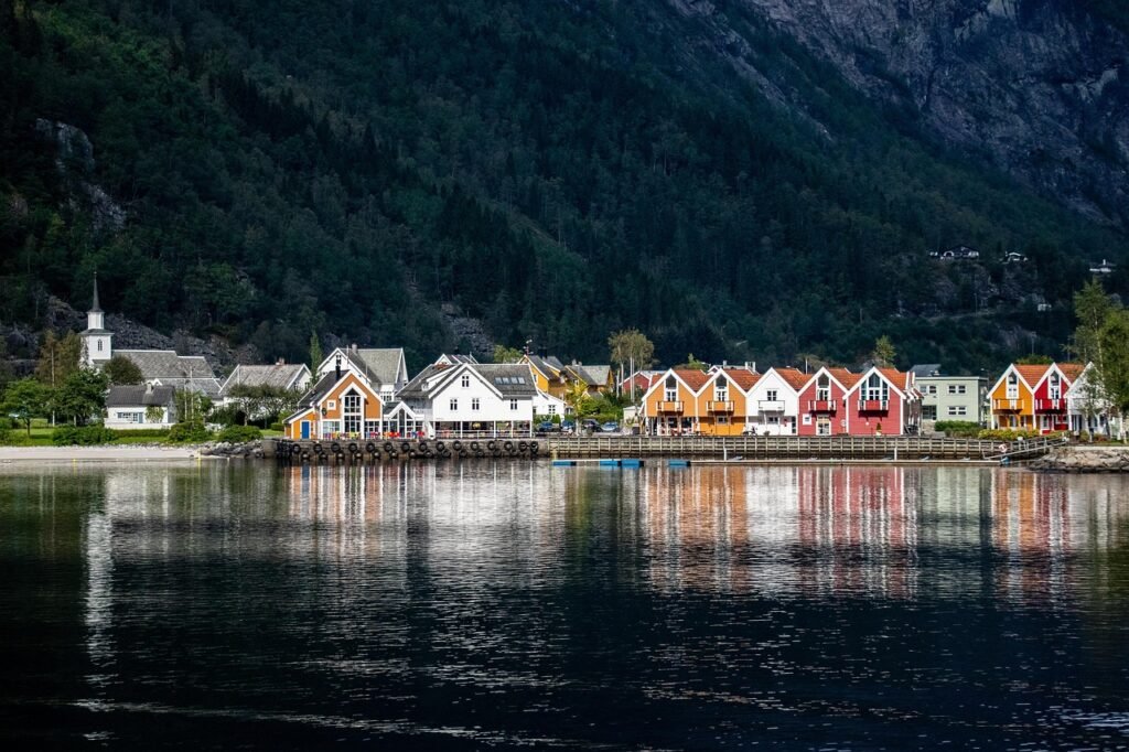 village, scandinavia, house, norway, nature, fjord, water, travel
